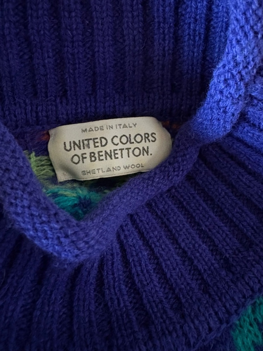 United Colors of Benetton Vintage 90s Shetland Wool Multicolor Sweater - Picture 5 of 5